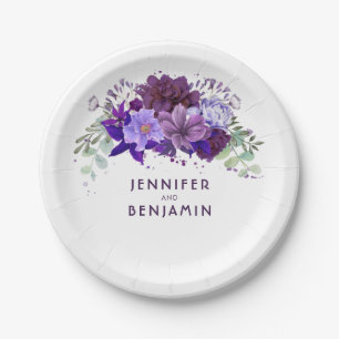 Plum Violet Purple Floral Elegant Wedding Paper Plate