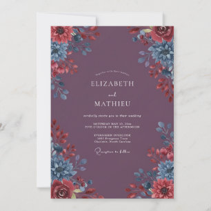 Plum Vivid Floral Romance Wedding Invitation