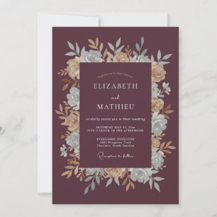 Plum Warm Champagne Peony Wedding Invitation