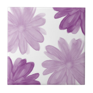 Plum Watercolor Flowers Ceramic Tile