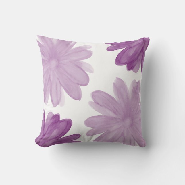Plum Watercolor Flowers Cushion (Front)
