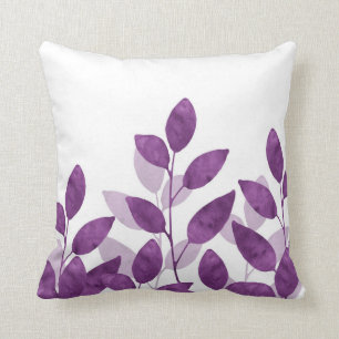 Plum Watercolor Leaves Cushion