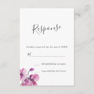Plum Watercolor Orchids Wedding RSVP Card