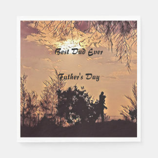 Plum Watercolor Sunset Scenery Trees Best Dad Ever Napkin