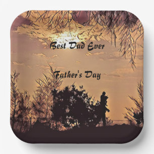 Plum Watercolor Sunset Scenery Trees Best Dad Ever Paper Plate