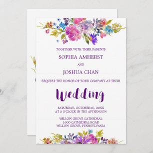 Plum Wedding Invitation Card with Monogram Backing