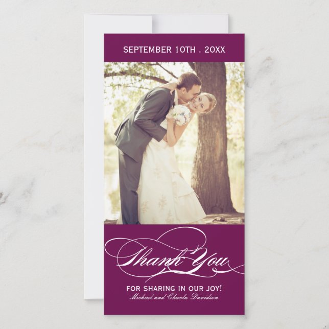 Plum Wedding Thank You Photo Card (4x8) (Front)
