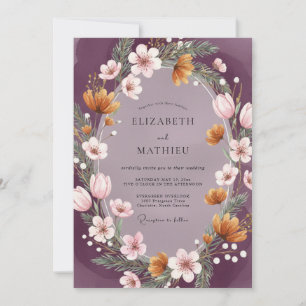 Plum Whimsical Floral Wedding Invitation