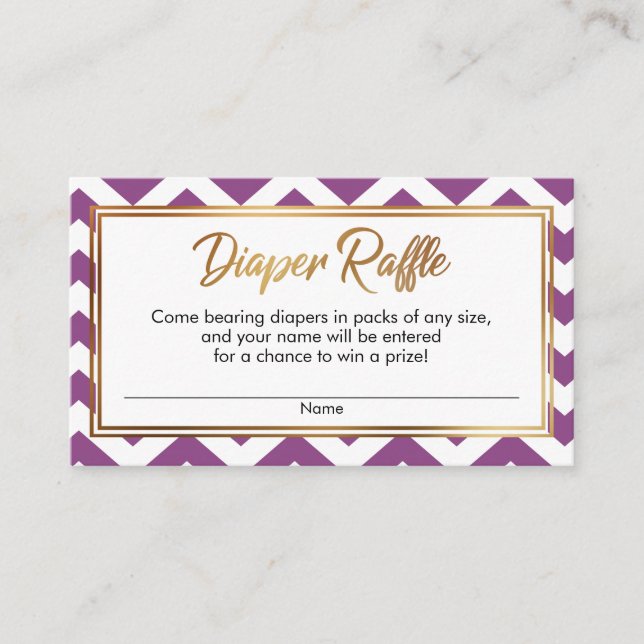 Plum & White Bold Chevron Diaper Raffle Cards (Front)
