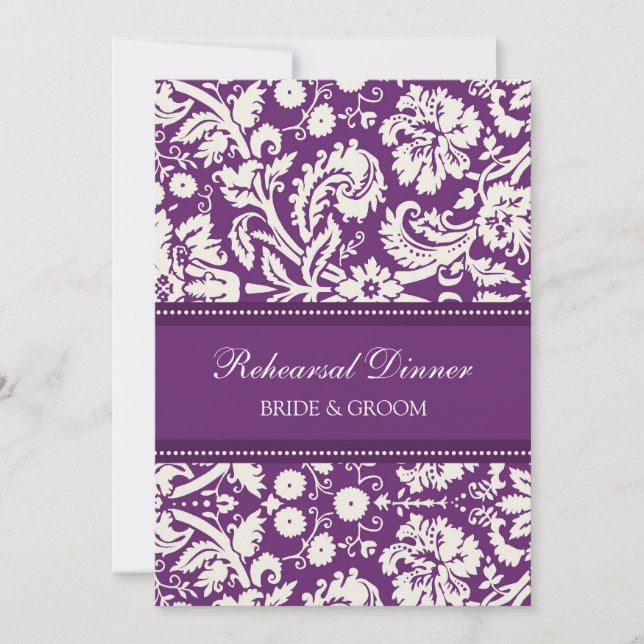 Plum White Damask Rehearsal Dinner Party Invitation (Front)