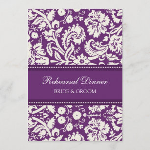 Plum White Damask Rehearsal Dinner Party Invitation