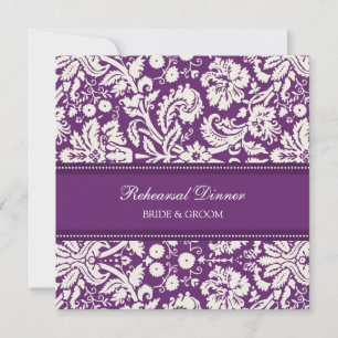 Plum White Damask Rehearsal Dinner Party Invitation
