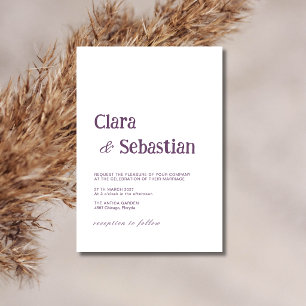 Plum & White Minimalist Clean Modern Wedding Invitation