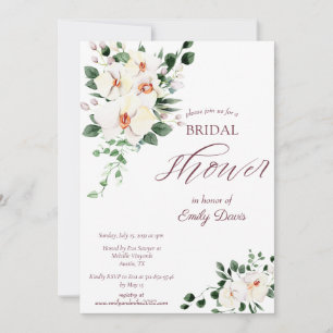 Plum White Orchid Pampas Tropical Bridal Shower Invitation