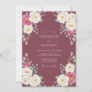 Plum White Peony Wedding Invitation
