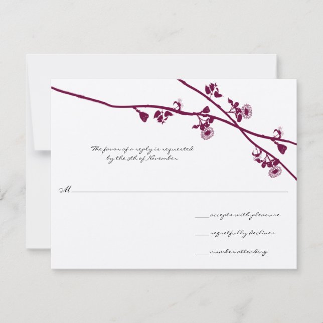 Plum Wild Flower Branches Wedding RSVP Card (Front)