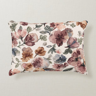 Plum Wildflower Watercolor Moody Botanical Garden Decorative Cushion