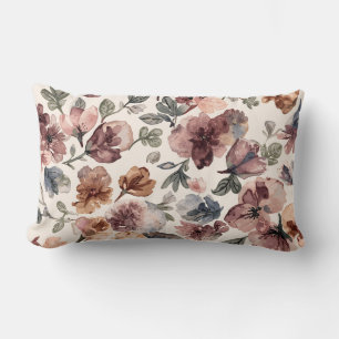 Plum Wildflower Watercolor Moody Botanical Garden Lumbar Cushion