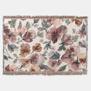 Plum Wildflower Watercolor Moody Botanical Garden Throw Blanket