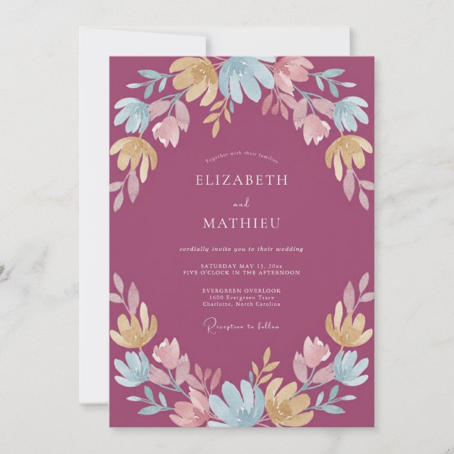 Plum Wildflower Wedding Invitation (Front)