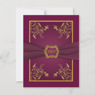 Plum Wine Damask and Gold Medallion Reply Card