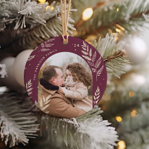 Plum   Winter Laurel Photo Ceramic Ornament