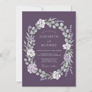 Plum Wreath Botanical Wedding Invitation