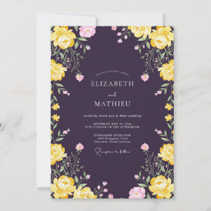 Plum Yellow Bloom Wedding Invitation