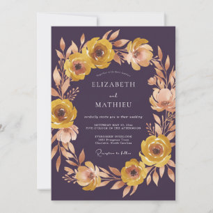 Plum Yellow Floral Flourish Wedding Invitation