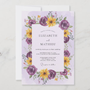 Plum Yellow Floral Romance Wedding Invitation