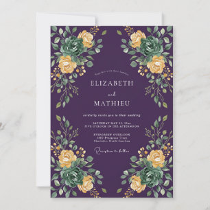 Plum Yellow Succulent Eucalyptus Wedding Invitation