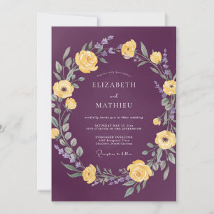 Plum Yellow Wreath Wedding Invitation