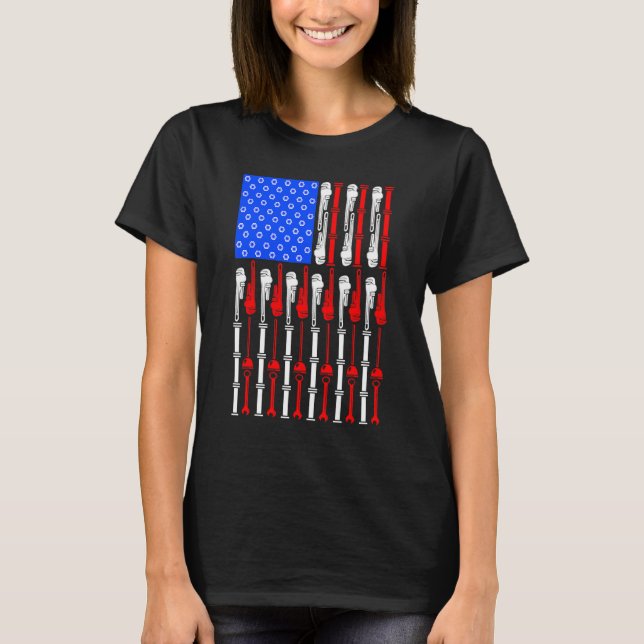 Plumber American Flag Patriotic Plumbing Proud Usa T-Shirt (Front)