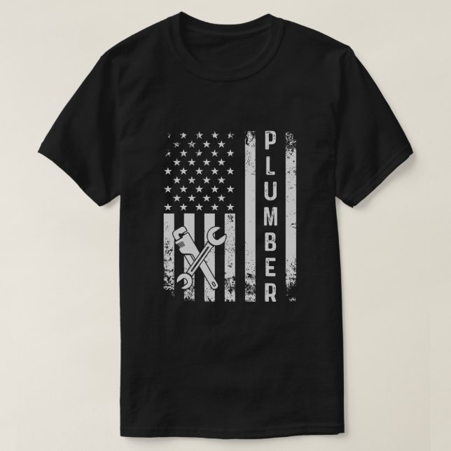 Plumber American Flag Plumbing T-Shirt (Design Front)