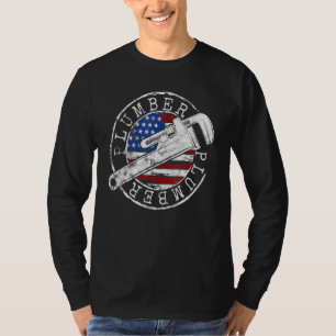 Plumber American Flag Plumbing Usa Patriotic Stamp T-Shirt