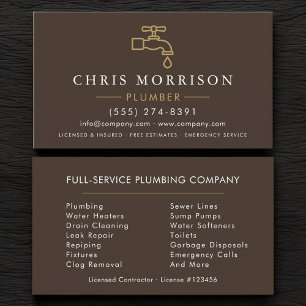 Plumber Brown Gold Minimalist Business Card