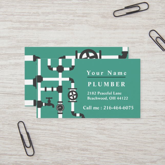 Plumber Business Card (Front/Back In Situ)