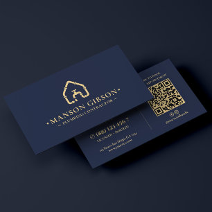 Plumber Dark Blue Modern Plumbing Contractor Logo Business Card