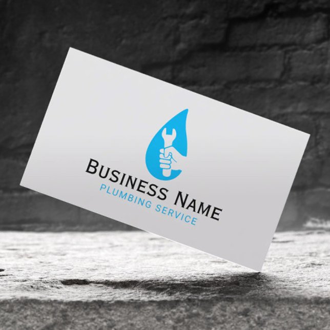 Plumber Hand Wrench Water Drop Plumbing Service Business Card (Creator Uploaded)