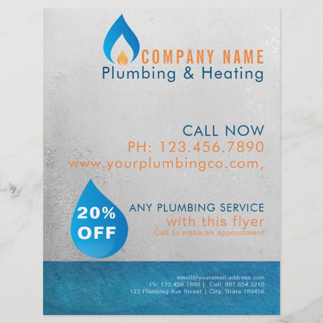 Plumber heated water drop logo flyer (Front)