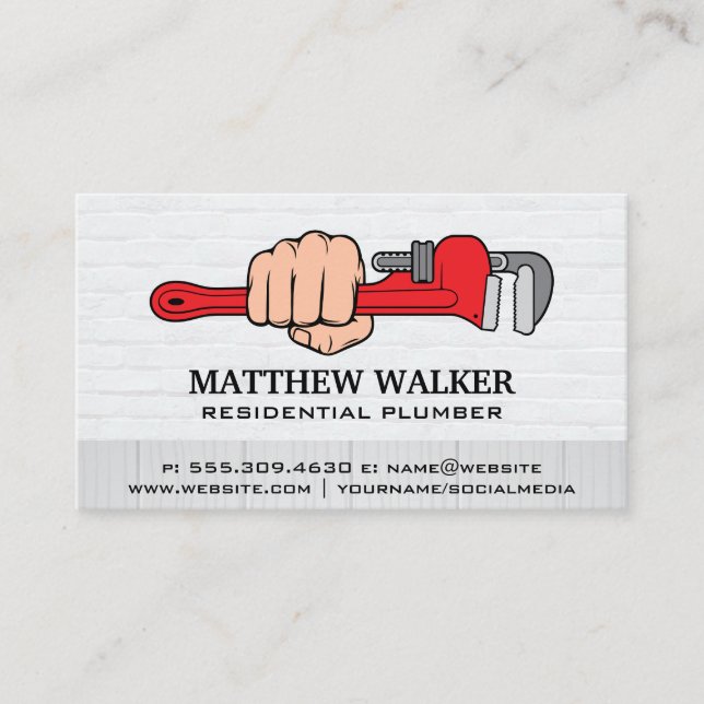 Plumber Holding a Wrench Business Card (Front)