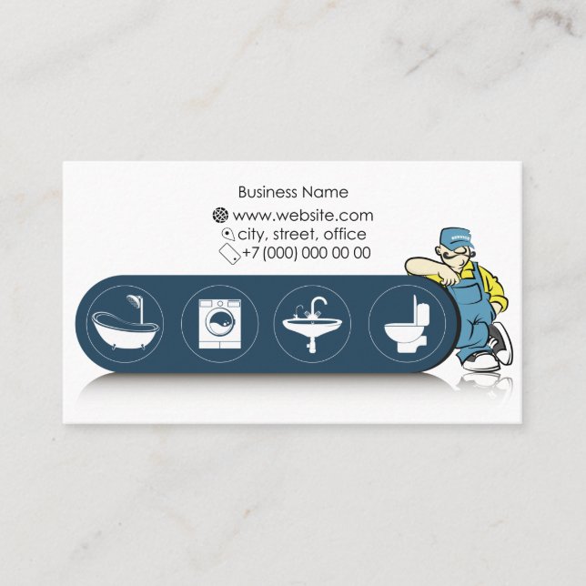 Plumber in uniform repairing plumbing business card (Front)