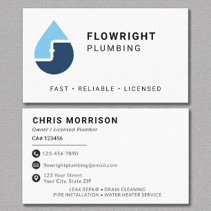 Plumber Licensed Contractor Professional Business Card