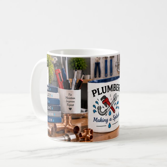 Plumber Making a Splash Mug (Front Left)