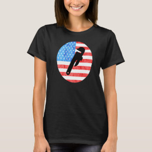 Plumber Pipe Wrenches Pipefitter American Flag Plu T-Shirt