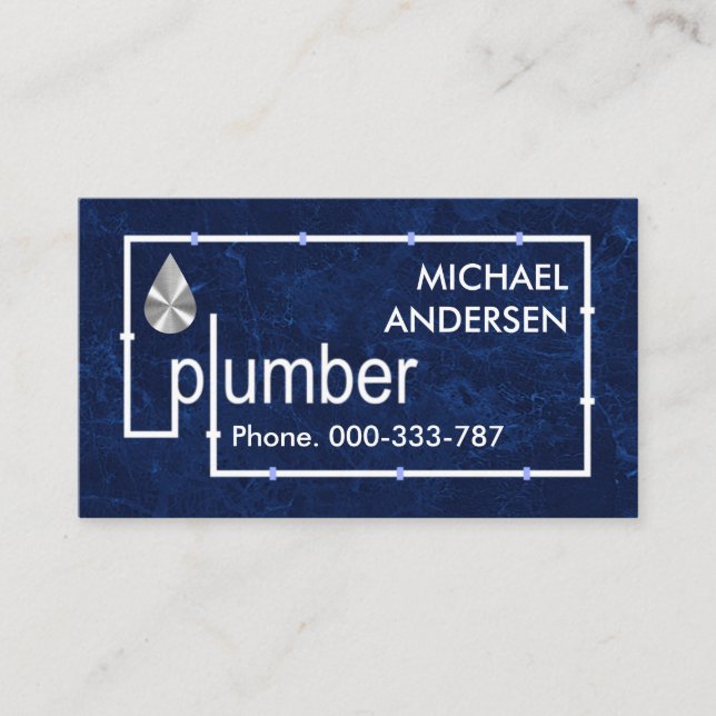 Plumber Piping Blue Water Grunge Business Card (Front)