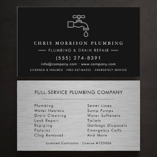 Plumber Plumbing Company Silver Metallic Business Card