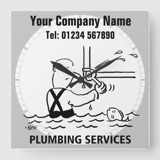 Plumber, Plumbing or Heating Services Square Wall Clock (Front)