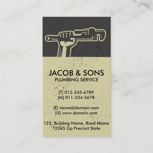 Plumber Plumbing Pipe Wrench  Business Card (Front)