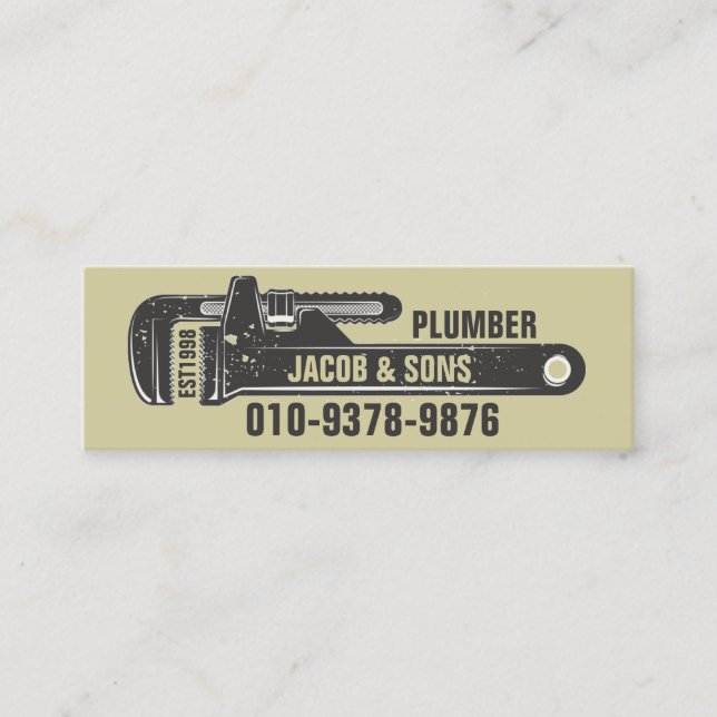 Plumber Plumbing Pipe Wrench  Mini Business Card (Front)
